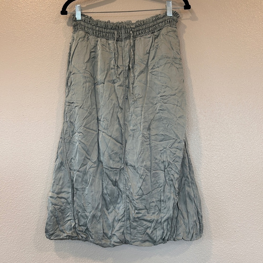 XCVI Blue Gray Smocked Waist Bubble Hem Midi Skirt Pockets Size Small